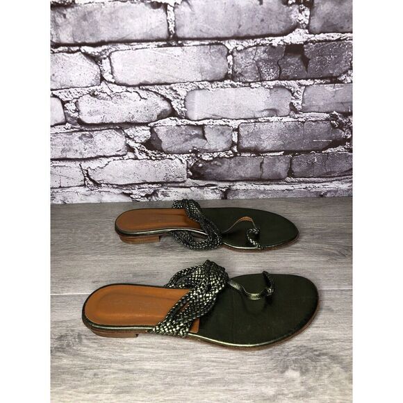 Via Spiga Metallic Green Leather Braided Flats Sandals Women’s Sz 8.5M US/39EU - Picture 12 of 16
